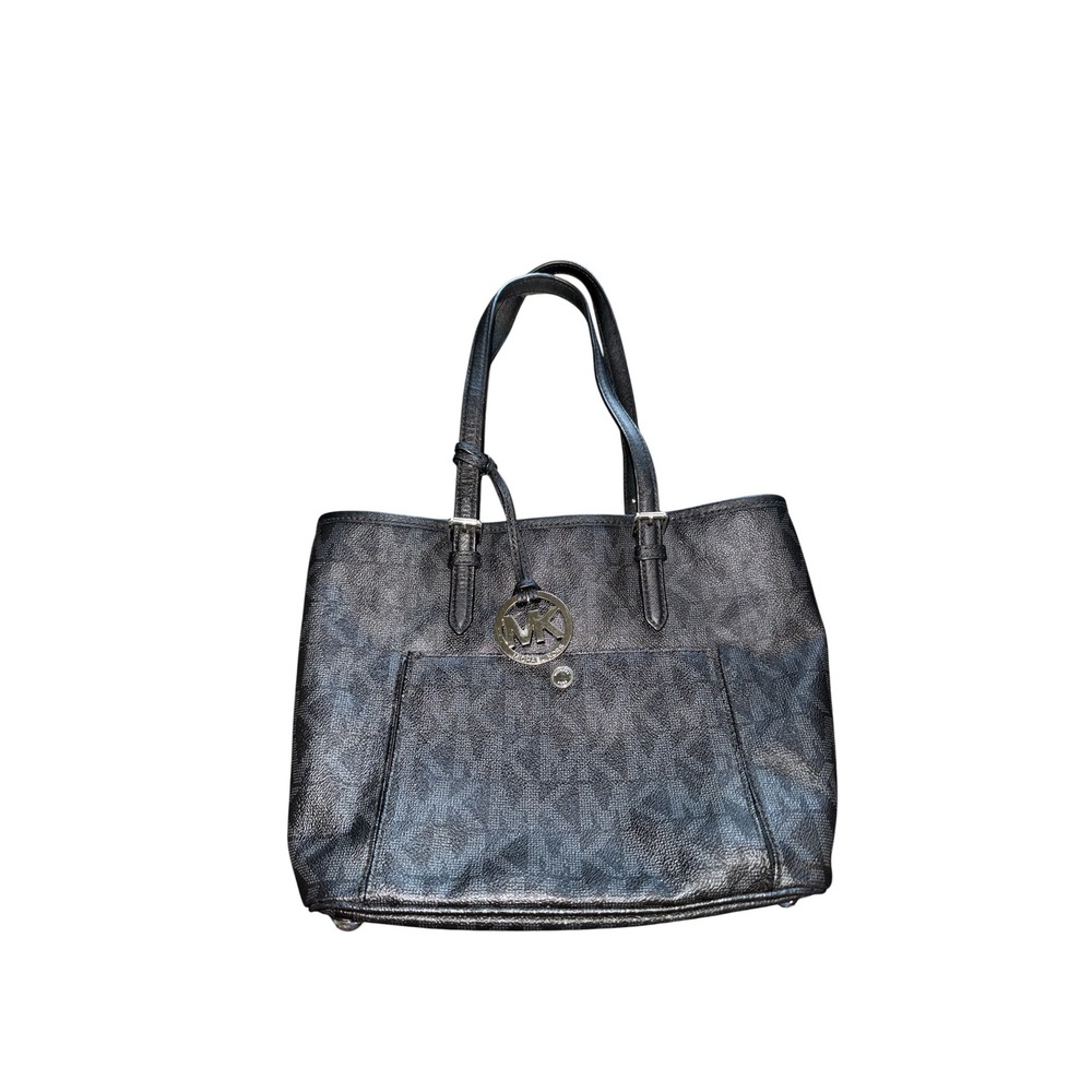 Michael Kors Jet Set Travel Black Monogram Tote Bag 30T4STTT6B